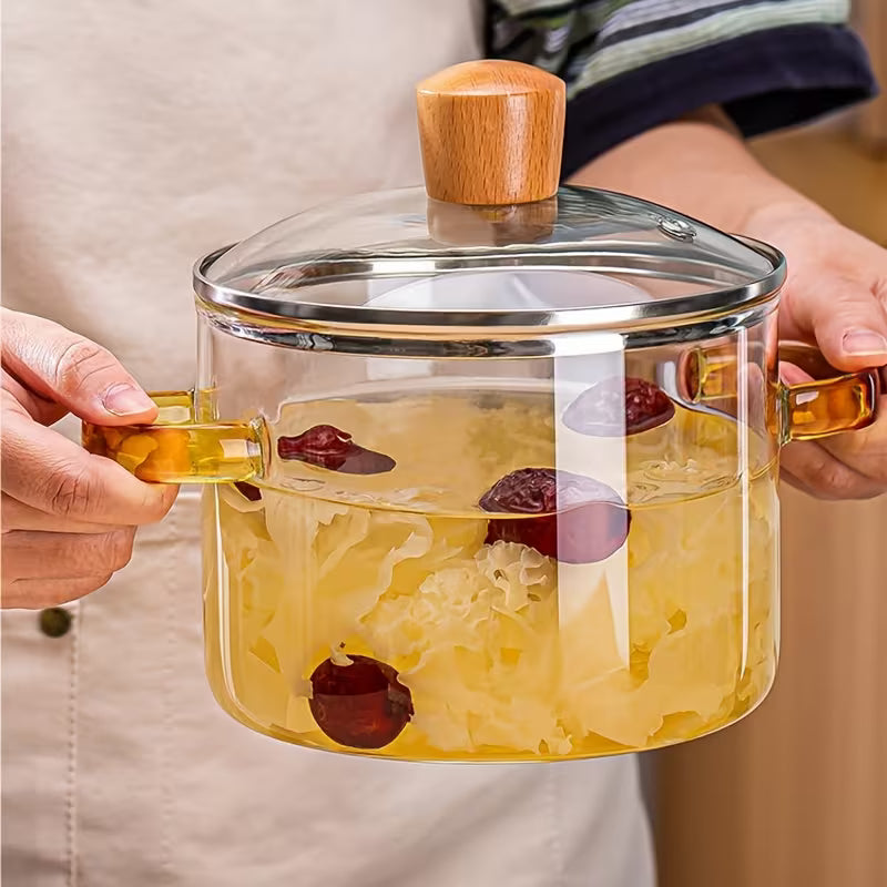 Casserole en Verre Borosilicate 1.6L – Résistante à la Chaleur avec Poignée