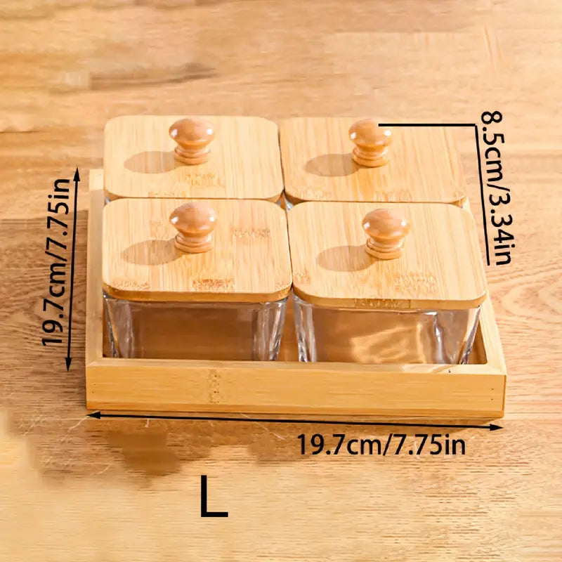 Boîte de Rangement en Bambou à  4 Compartiments avec Couvercle