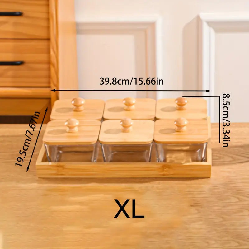 Boîte de Rangement en Bambou à 6 Compartiments avec Couvercle