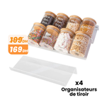 Lot de 4 Organiseurs de Tiroir à Épices en Plexiglass Transparent