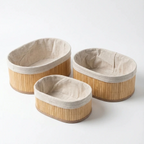Lot de 3 Paniers de Rangement en Bambou avec Doublure en Tissu