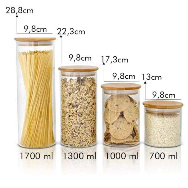 Lot de 4 bocaux en verre avec couvercle en bambou