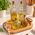 Lot de 4 Bouteilles à Huile & Vinaigre en Verre Gravé avec Bouchons en Liège