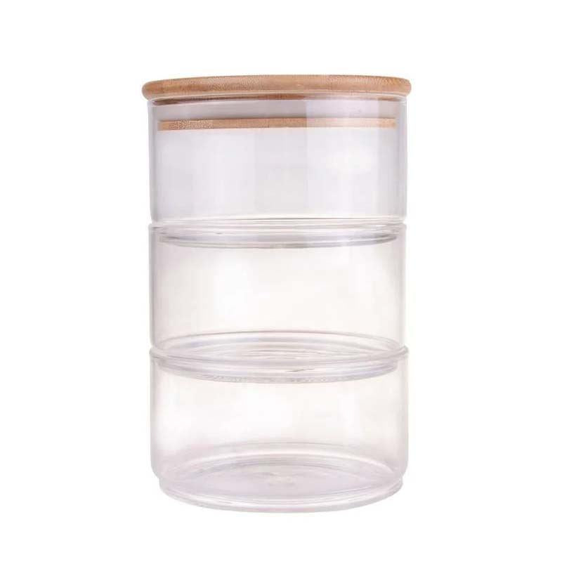 Bocal de Rangement en Verre 3 Niveaux avec Bambou
