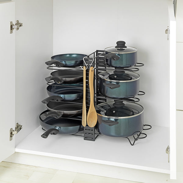 Support Organisateur 3-en-1 pour Casseroles, Poêles & Couvercles