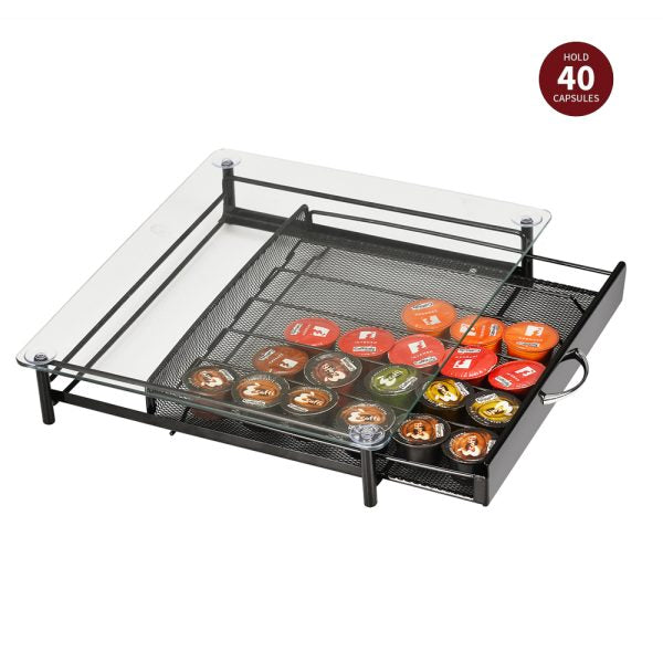 Porte-Capsules Café en Métal & Verre – 36 Capsules Nespresso & Dolce Gusto