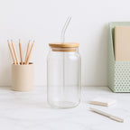 Gobelet en Verre 480 ml avec Paille & Couvercle en Bambou