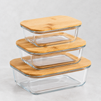 Lot de 3 Boîtes de Conservation en Verre avec Couvercles en Bambou