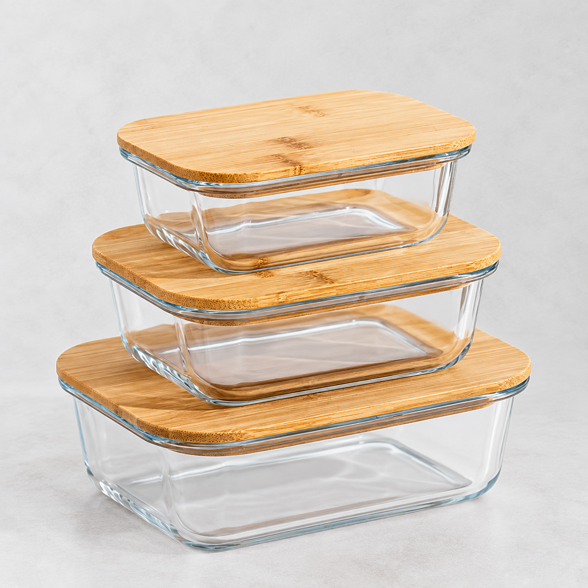 Lot de 3 Boîtes de Conservation en Verre avec Couvercles en Bambou
