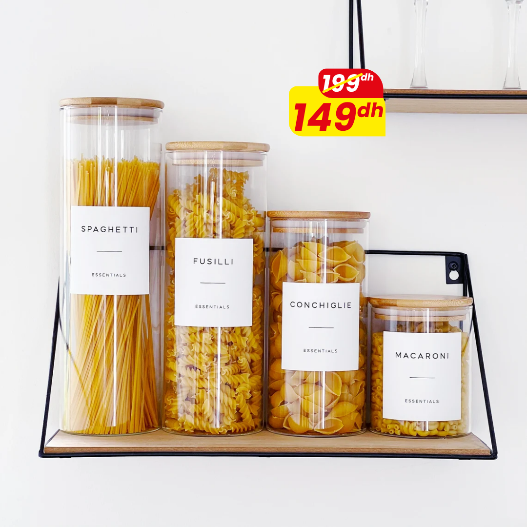 Lot de 4 bocaux en verre avec couvercle en bambou