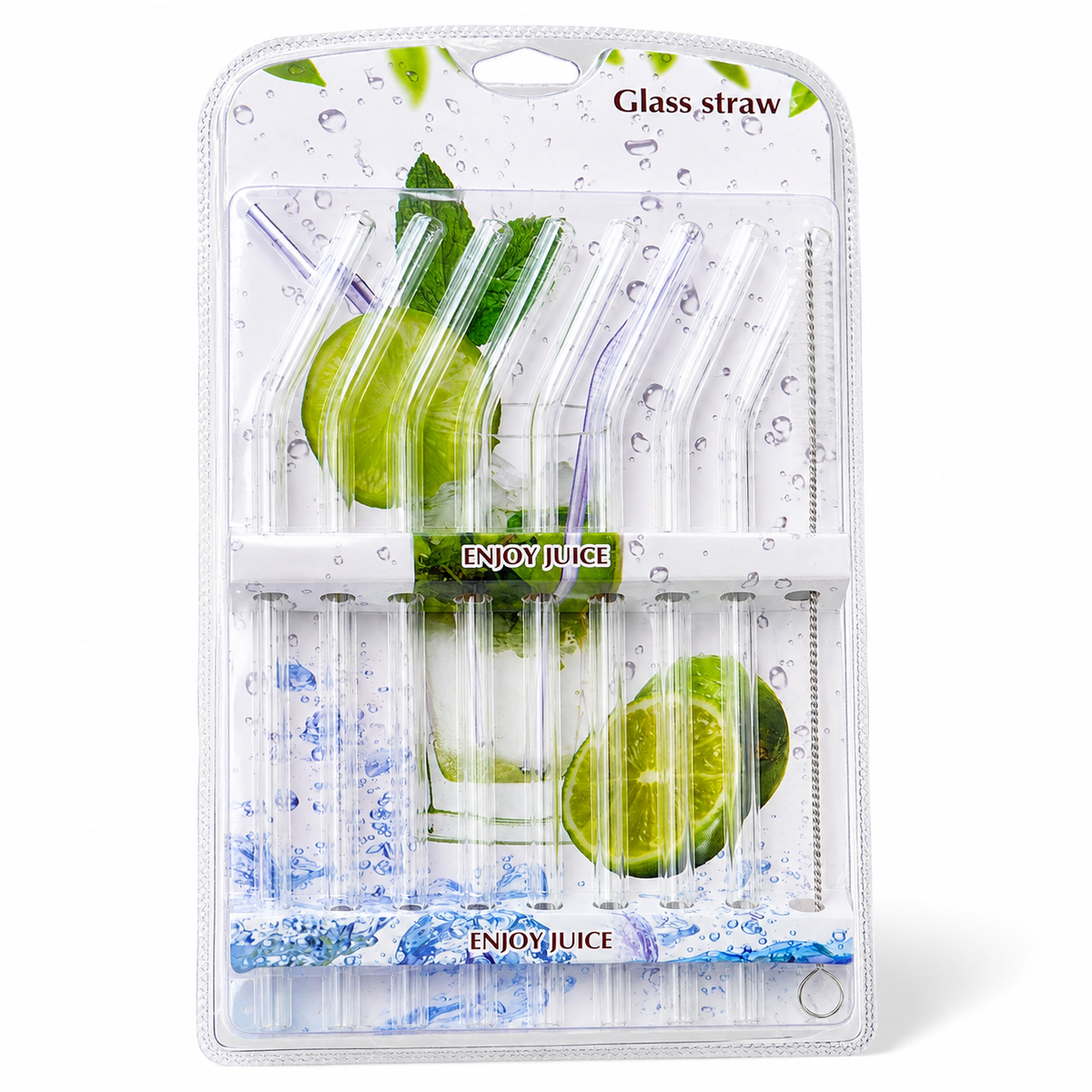 Lot de 8 Pailles Courbées en Verre Borosilicate avec Goupillon