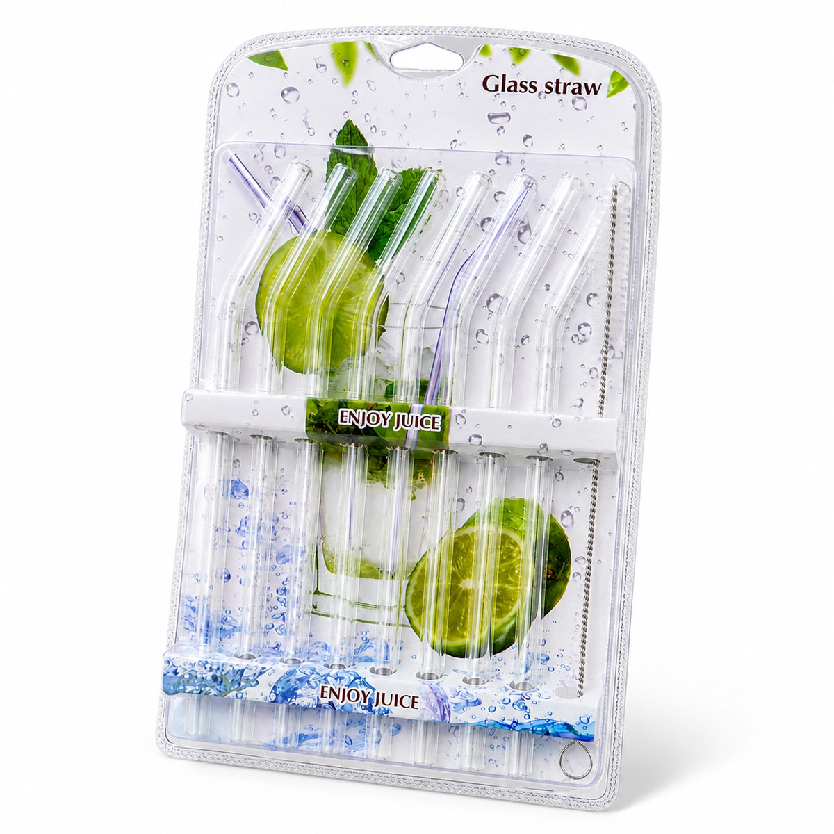 Lot de 8 Pailles Courbées en Verre Borosilicate avec Goupillon