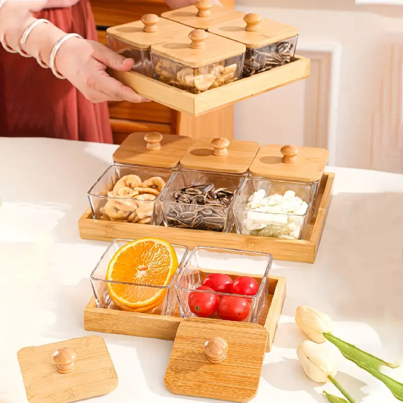 Boîte de Rangement en Bambou à  4 Compartiments avec Couvercle