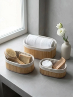 Lot de 3 Paniers de Rangement en Bambou avec Doublure en Tissu