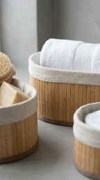 Lot de 3 Paniers de Rangement en Bambou avec Doublure en Tissu