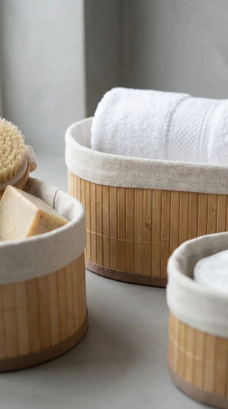Lot de 3 Paniers de Rangement en Bambou avec Doublure en Tissu