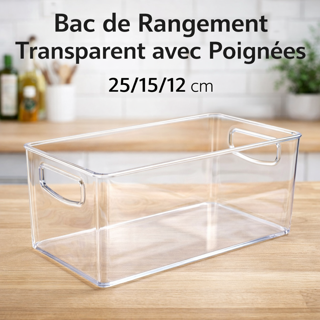 Lot de 4 Bacs de Rangement Transparents avec Poignées